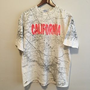 Vintage 90s California SoCal grunge y2k all over map graphic T-shirt Size XL
